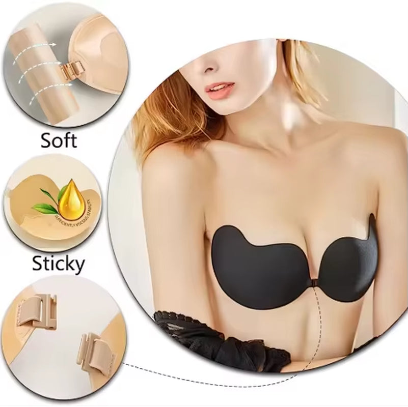 Adhesive Stick-On Bra Silicone Invisible Bra Strapless Backless Strong Support Sweatproof Breathable Reusable Women'S Bra